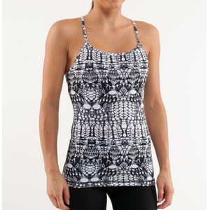 Lululemon Power Y Tank White Black Glacier Lace Sz 6 *Vintage/ Discountinued*